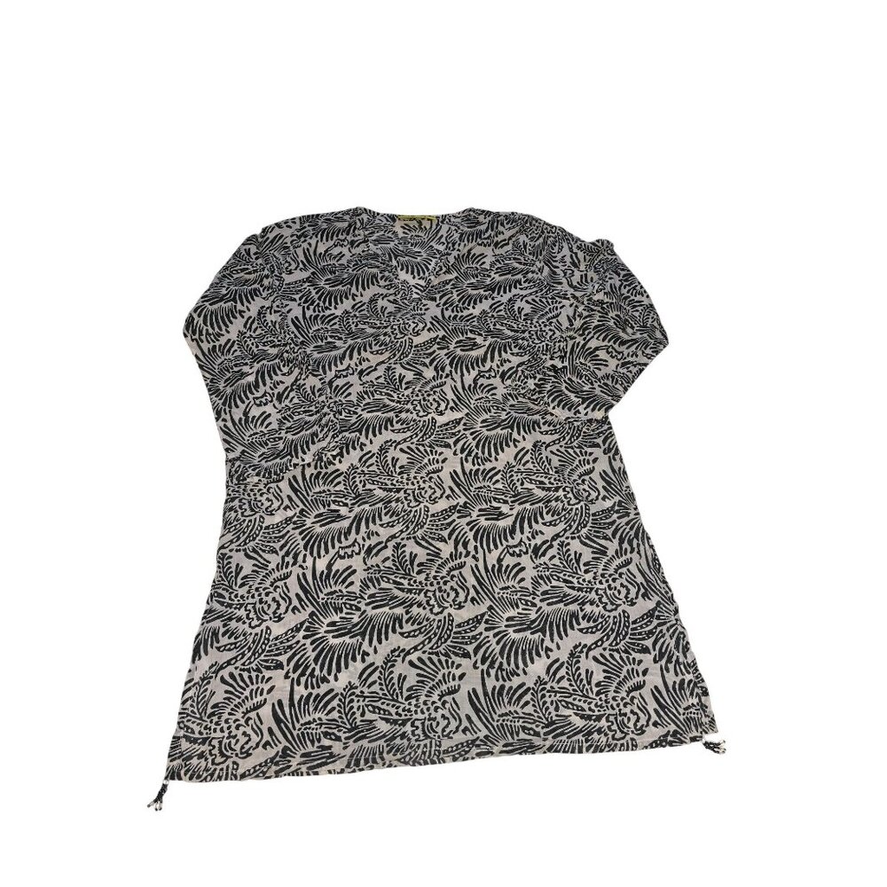 Roberta Roller Rabbit XS Women's Tunic Top Black &‎ White Floral Print Cotton